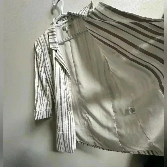 Lavender Brown White & Grey Striped Linen Lightweight Blazer Coastal Cozy - Picture 10 of 12